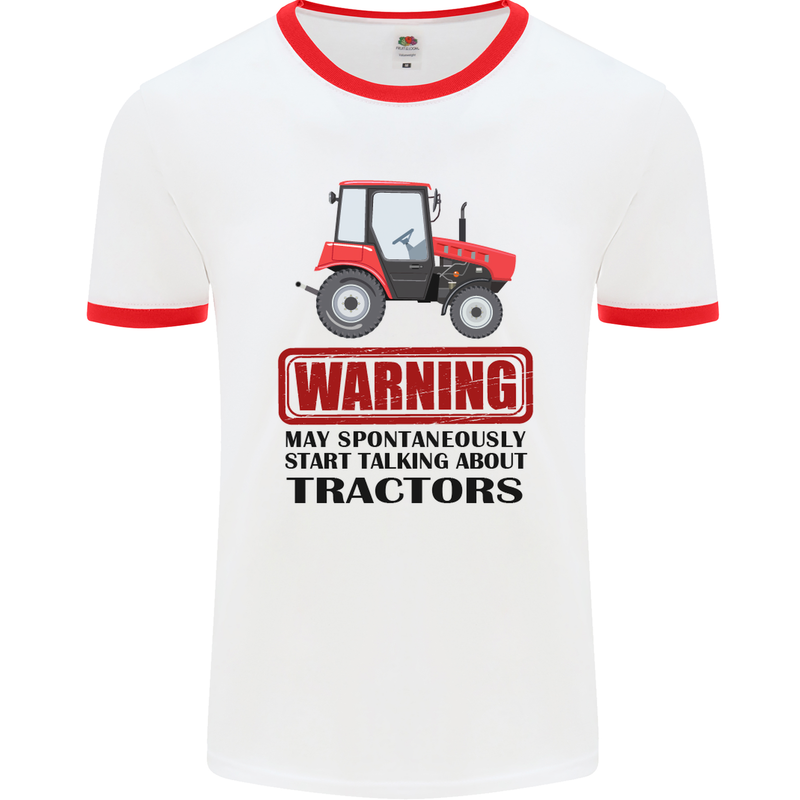 May Talking About Tractors Funny Farmer Mens White Ringer T-Shirt White/Red