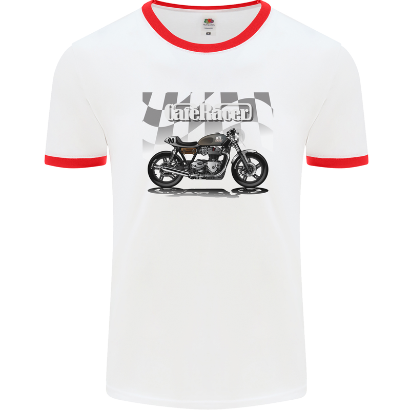 Cafe Racer Motorbike Motorcycle Biker Mens White Ringer T-Shirt White/Red