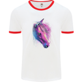 Watercolour Horse Mens White Ringer T-Shirt White/Red