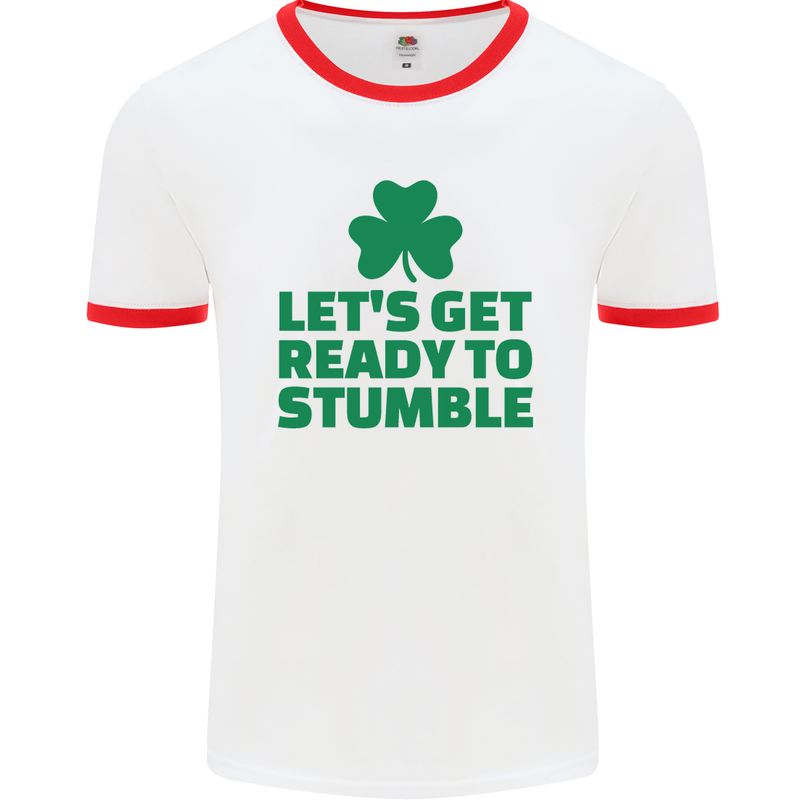 Get Ready to Stumble St. Patrick's Day Mens White Ringer T-Shirt White/Red