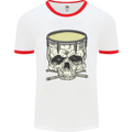 Skull Snare Drum Drummer Drumming Mens White Ringer T-Shirt White/Red