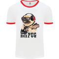 Rock n Roll Pug Funny Guitar Heavy Metal Mens White Ringer T-Shirt White/Red