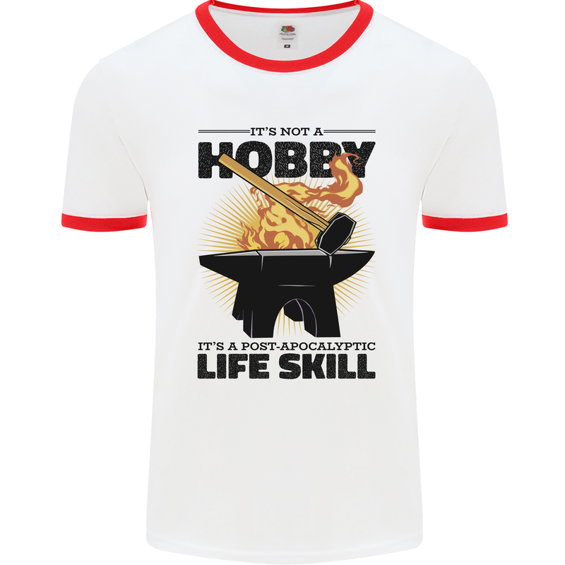 Blacksmith Life Post Apocalyptic Skill Mens Ringer T-Shirt White/Red