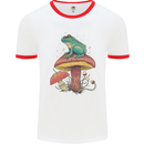 A Frog Sitting on a Mushroom Mens White Ringer T-Shirt White/Red