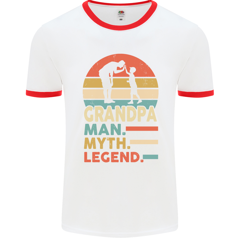 Grandpa Man Myth Legend Funny Fathers Day Mens Ringer T-Shirt White/Red