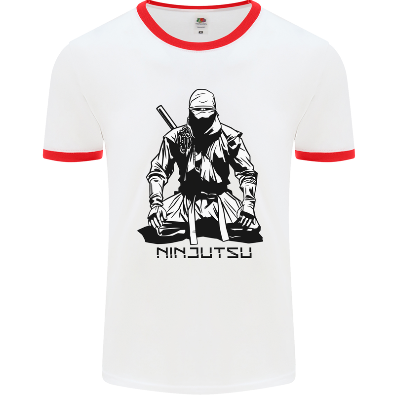 Ninjitsu A Ninja MMA Mixed Martial Arts Mens White Ringer T-Shirt White/Red