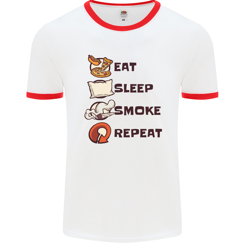 Eat Sleep Smoke Weed Repeat Drugs Cannabis Mens White Ringer T-Shirt White/Red