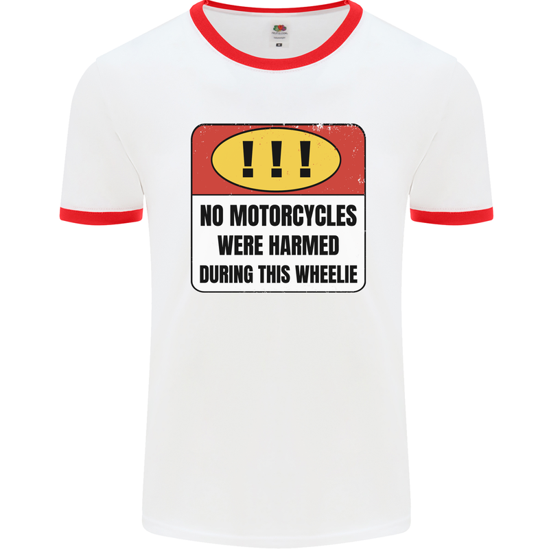 Funny Wheelie Motorbike Motocross MotoX Mens Ringer T-Shirt White/Red