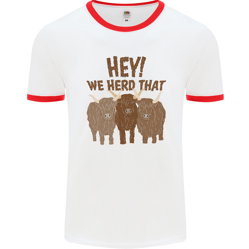 We Herd That Funny Cow Mens White Ringer T-Shirt White/Red