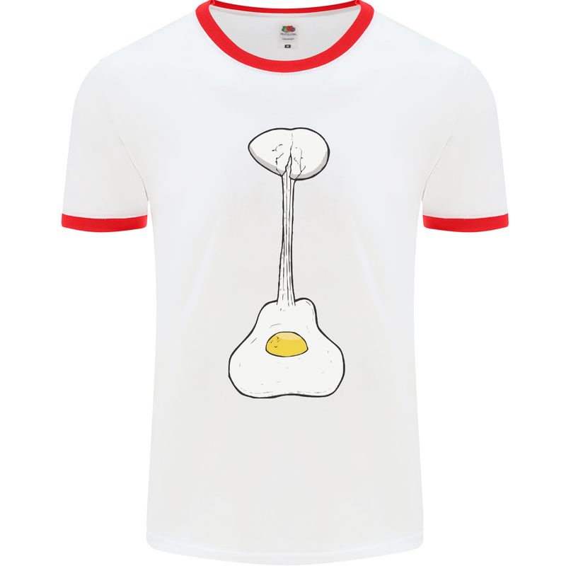 Funny Egg Guitar Acoustic Electric Bass Mens White Ringer T-Shirt White/Red