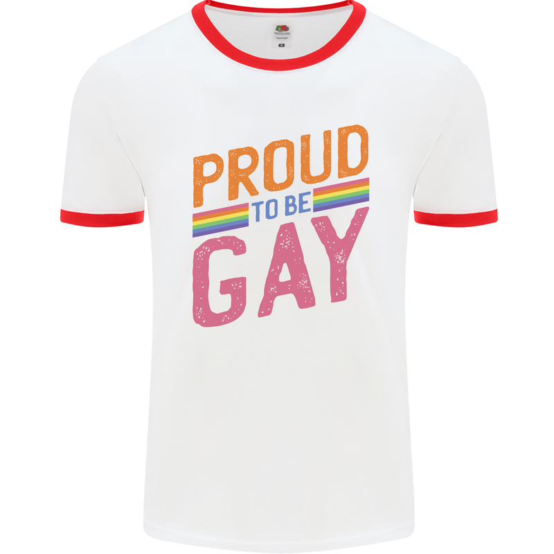 LGBT Pride Awareness Proud To Be Gay Mens White Ringer T-Shirt White/Red