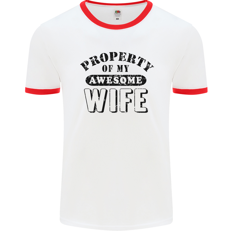 Property of My Awesome Wife Valentine's Day Mens White Ringer T-Shirt White/Red