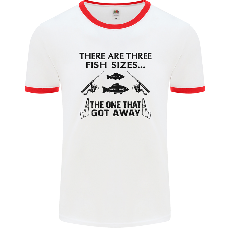 Three Fish Sizes Funny Fishing Fisherman Mens White Ringer T-Shirt White/Red