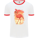 Flamingo Painting Mens White Ringer T-Shirt White/Red