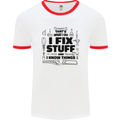 I Fix Stuff Funny Handyman Tradesman DIY Mens White Ringer T-Shirt White/Red