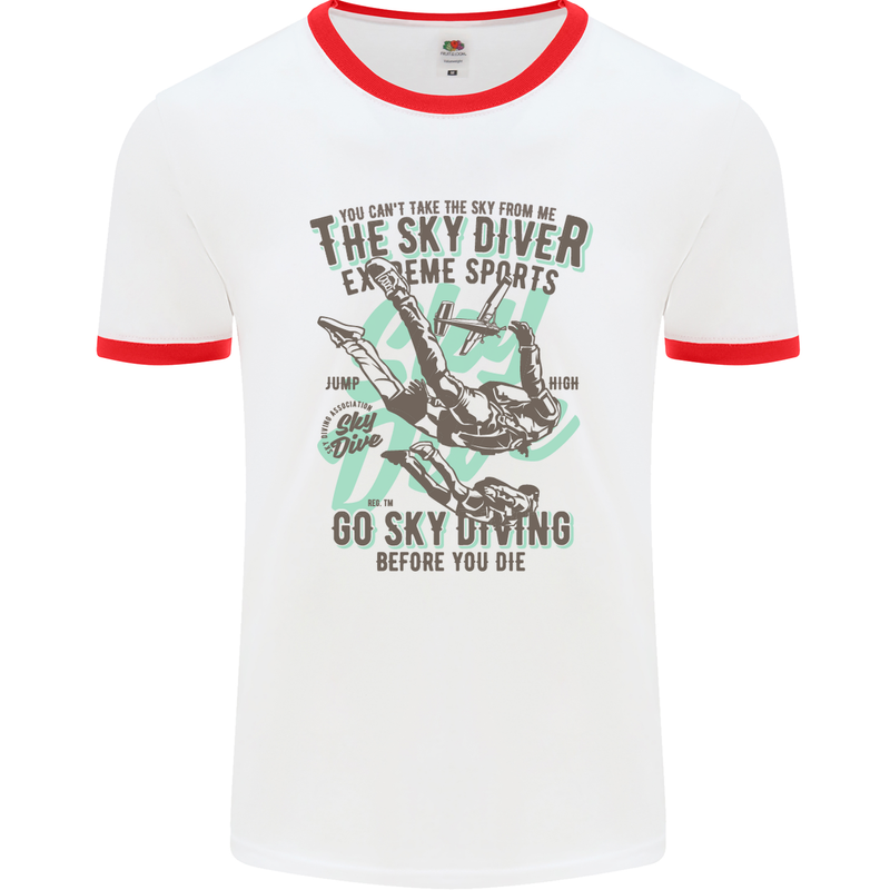 The Skydiver Extreme Sports Skydiving Mens White Ringer T-Shirt White/Red