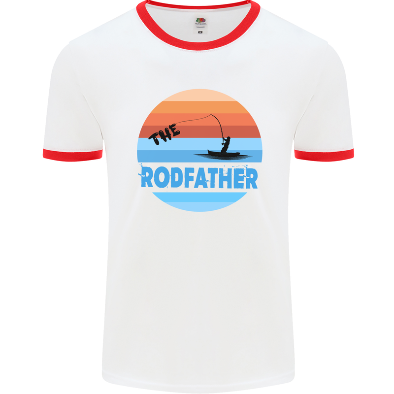 The Rodfather Funny Fishing Rod Father Mens White Ringer T-Shirt White/Red