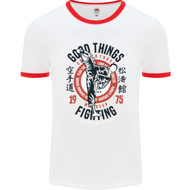 Karate Good Things Mixed Martial Arts MMA Mens White Ringer T-Shirt White/Red