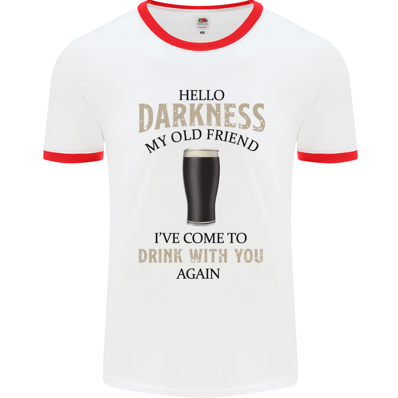 Hellow Darkness My Old Friend Funny Alcohol Mens White Ringer T-Shirt White/Red