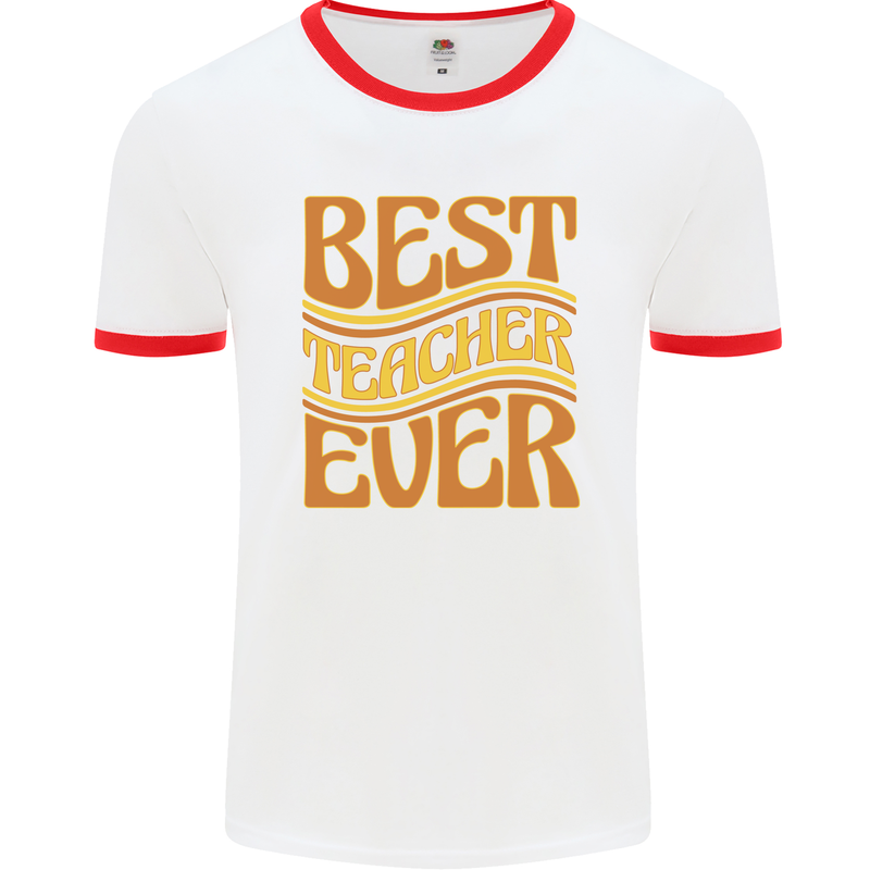 Best Teacher Ever Teaching Maths English Mens Ringer T-Shirt White/Red