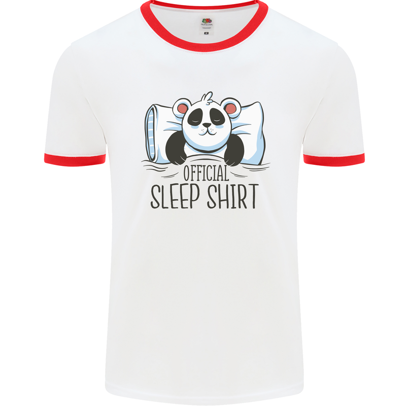 Panda Bear Funny Sleep Sleeping Nightwear Mens White Ringer T-Shirt White/Red