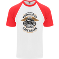 Biker Custom Cafe Racer Motorbike Mens S/S Baseball T-Shirt White/Red