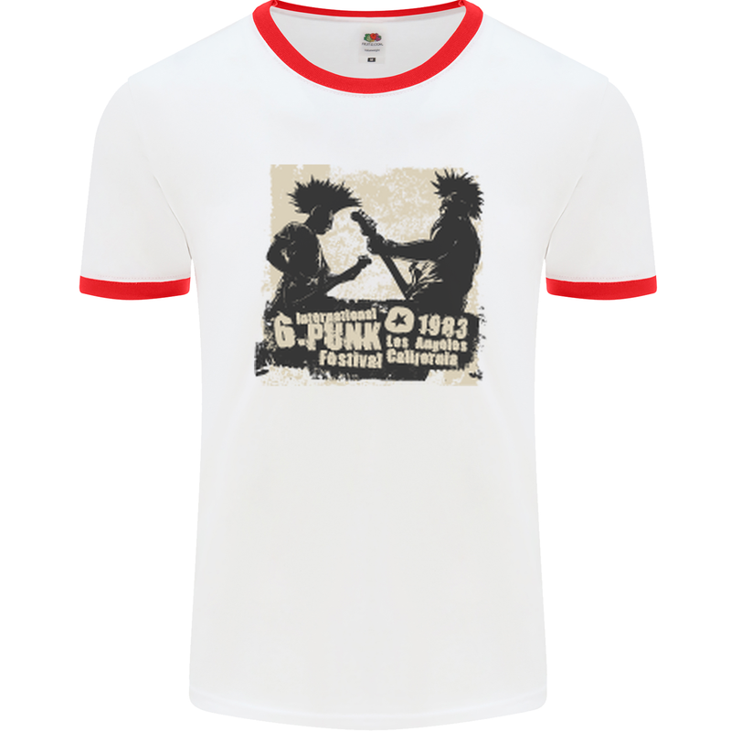 Punk Festival 1983 Music Rock n Roll Mens White Ringer T-Shirt White/Red