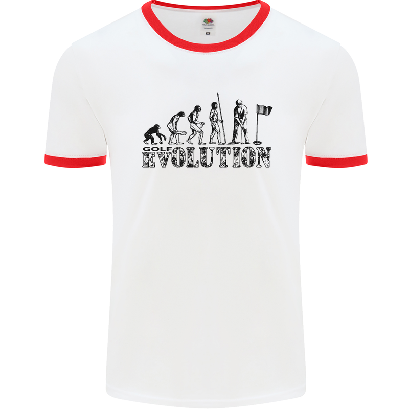 Evolution of a Golfer Funny Golf Golfing Mens White Ringer T-Shirt White/Red