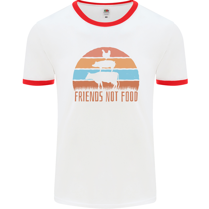 Vegetarian Animals Friends Not Food Vegan 2 Mens White Ringer T-Shirt White/Red