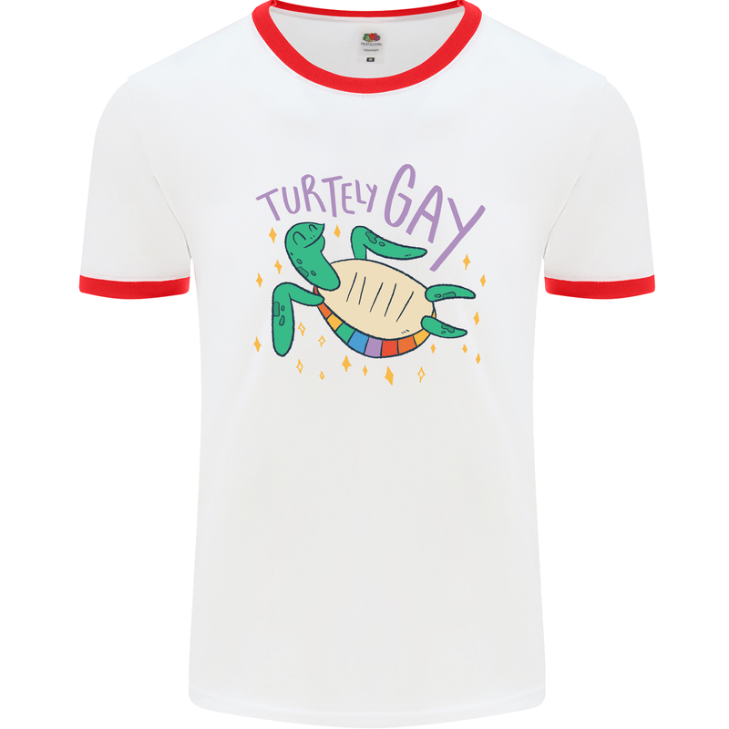 LGBT Turtle Gay Pride Day Awareness Mens White Ringer T-Shirt White/Red