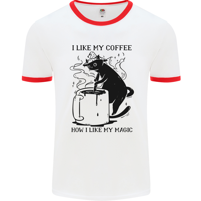 Black Cat Halloween Funny Coffee Mens White Ringer T-Shirt White/Red