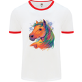 Horse Head Equestrian Mens Ringer T-Shirt White/Red