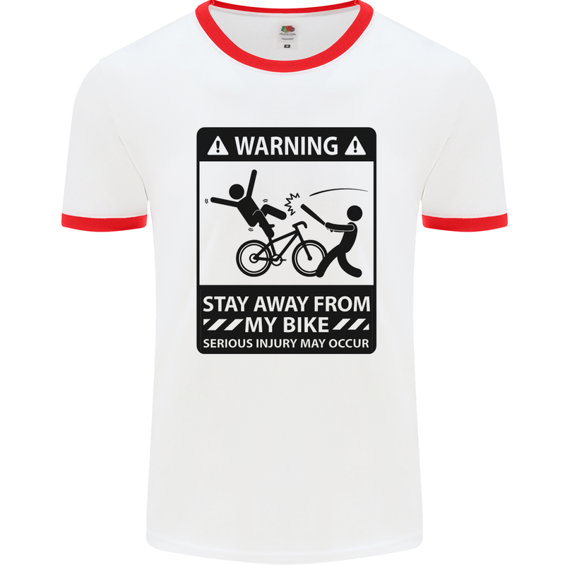 Stay Away From My Bike Cycling Cyclist Mens White Ringer T-Shirt White/Red