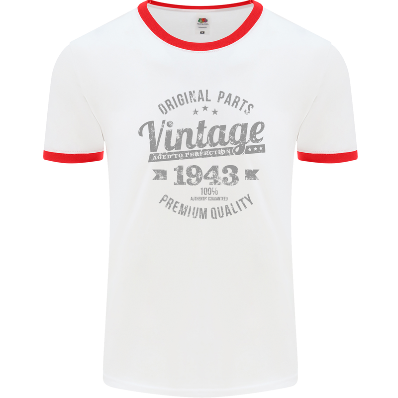 Vintage Year 80th Birthday 1943 Mens Ringer T-Shirt White/Red