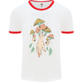 Trippy Magic Mushrooms With Eyes Mens White Ringer T-Shirt White/Red