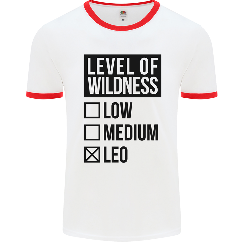 Levels of Wildness Leo Mens White Ringer T-Shirt White/Red