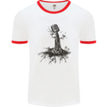 Microphone Tree Music Singing Singer Mens White Ringer T-Shirt White/Red