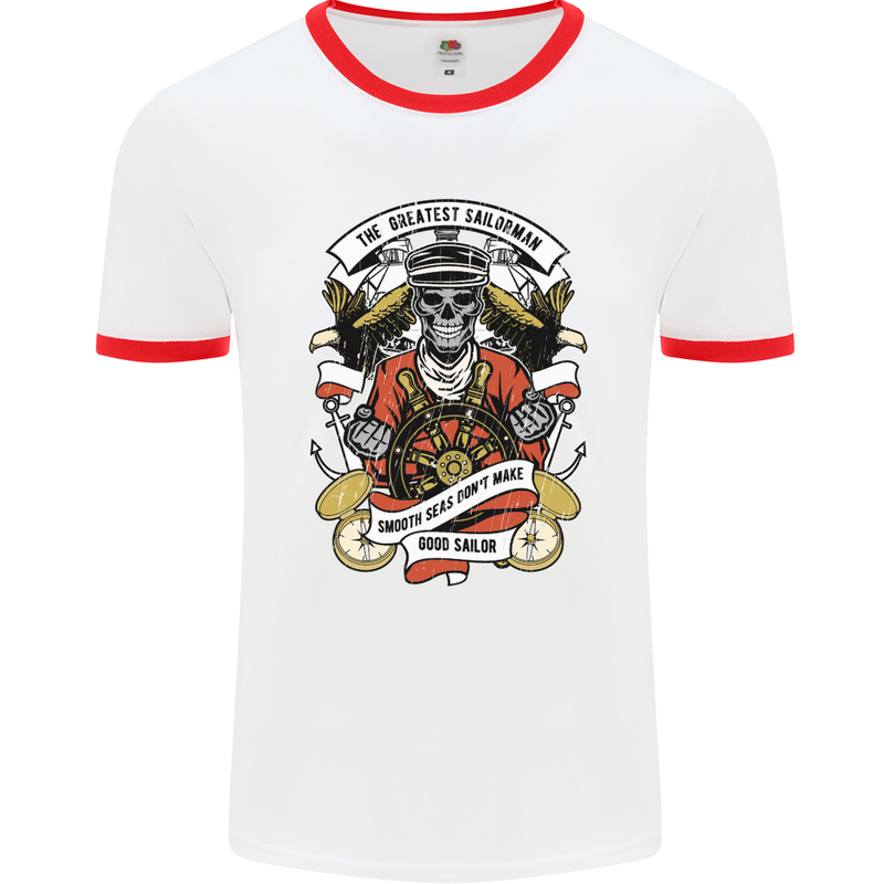 The Greatest Sailorman Sailing Sailor Mens White Ringer T-Shirt White/Red