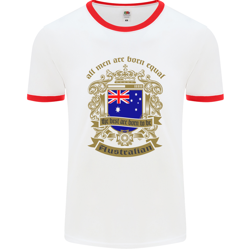 All Men Are Born Equal Australian Australia Mens White Ringer T-Shirt White/Red