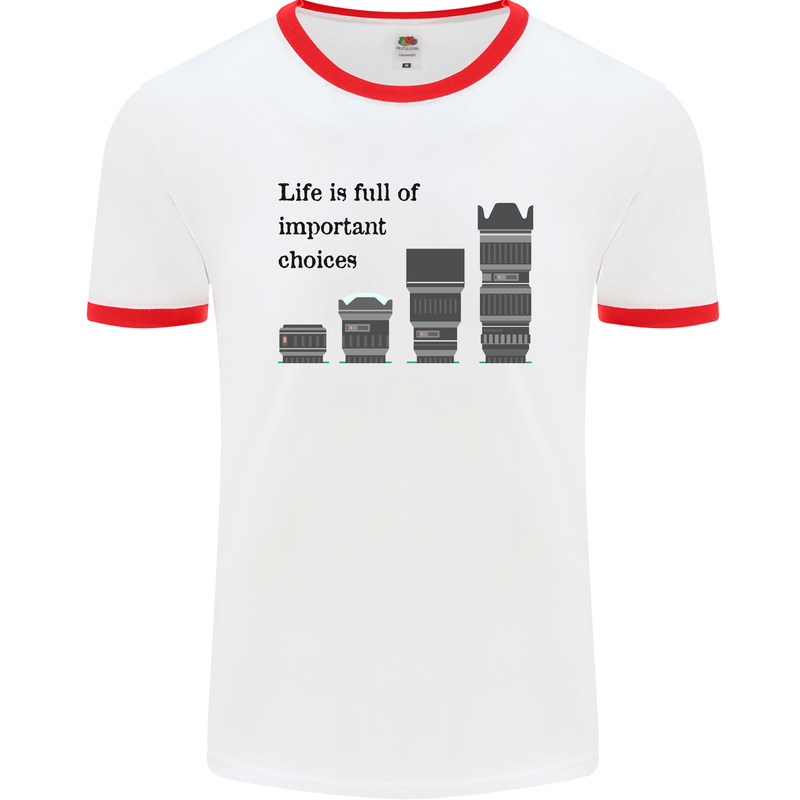 Photography Important Choices Photographer Mens White Ringer T-Shirt White/Red