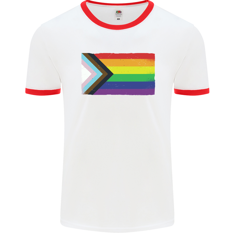 LGBTQ Flag Gay Pride Awareness Day LGBTQ Mens White Ringer T-Shirt White/Red