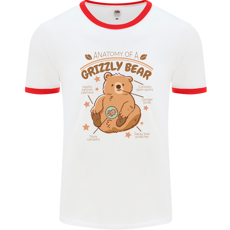 Anatomy of a Grizzly Bear Mens Ringer T-Shirt White/Red