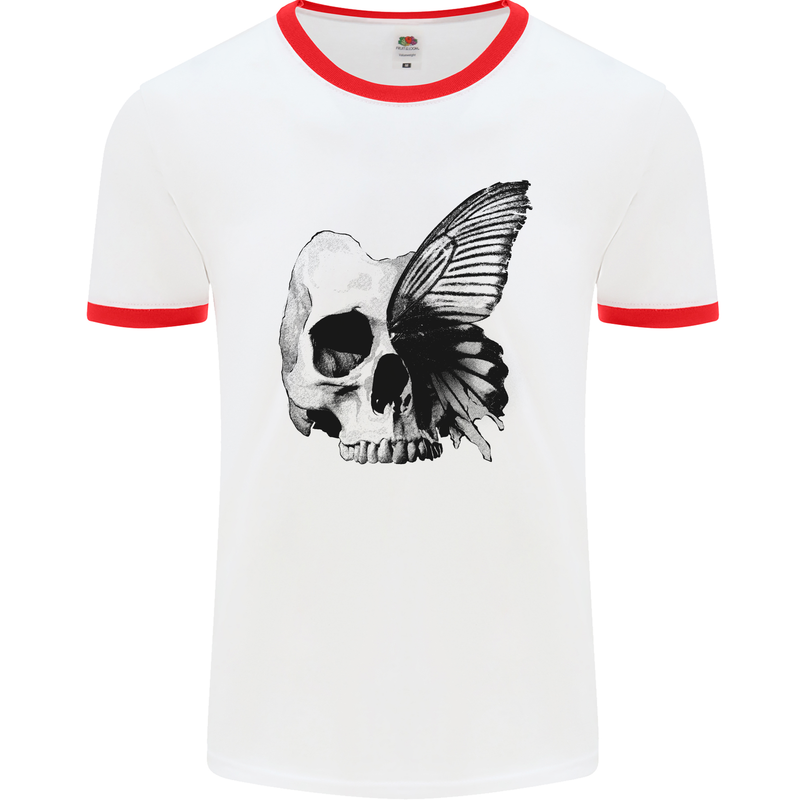 A Butterfly Skull Mens Ringer T-Shirt White/Red