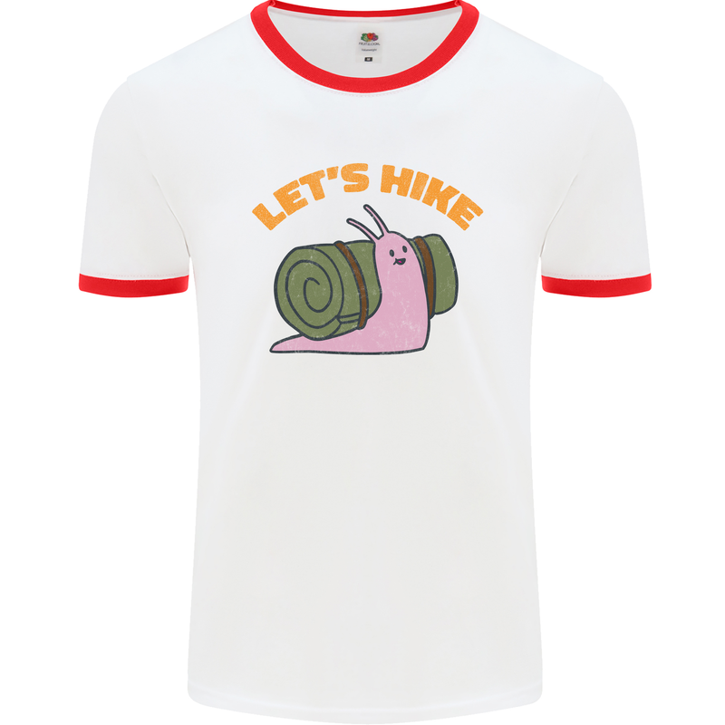 Let's Hike Funny Slug Trekking Walking Mens White Ringer T-Shirt White/Red