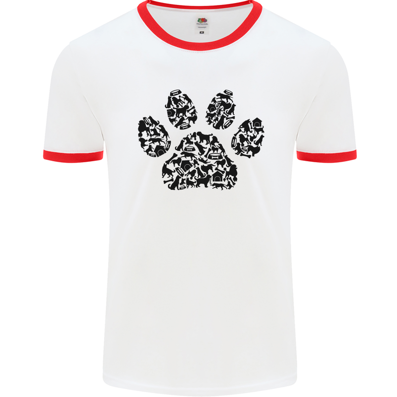 Dog Paw Print Word Art Mens White Ringer T-Shirt White/Red