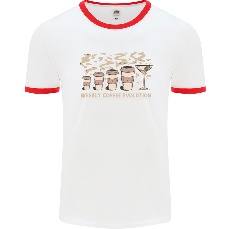 Weekly Coffee To Alcohol Evolution Wine Mens Ringer T-Shirt White/Red