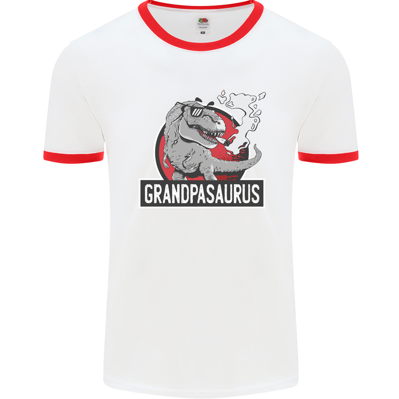 Grandpa Grandpasaurus Grandparent's Day Mens White Ringer T-Shirt White/Red