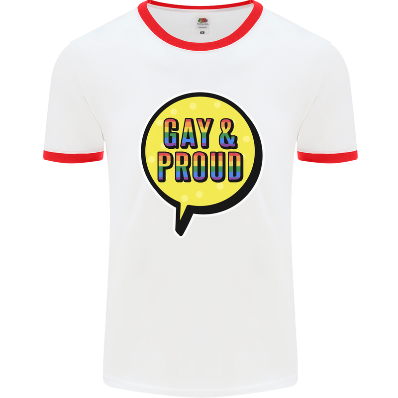 Gay and Proud LGBT Pride Awareness Mens White Ringer T-Shirt White/Red