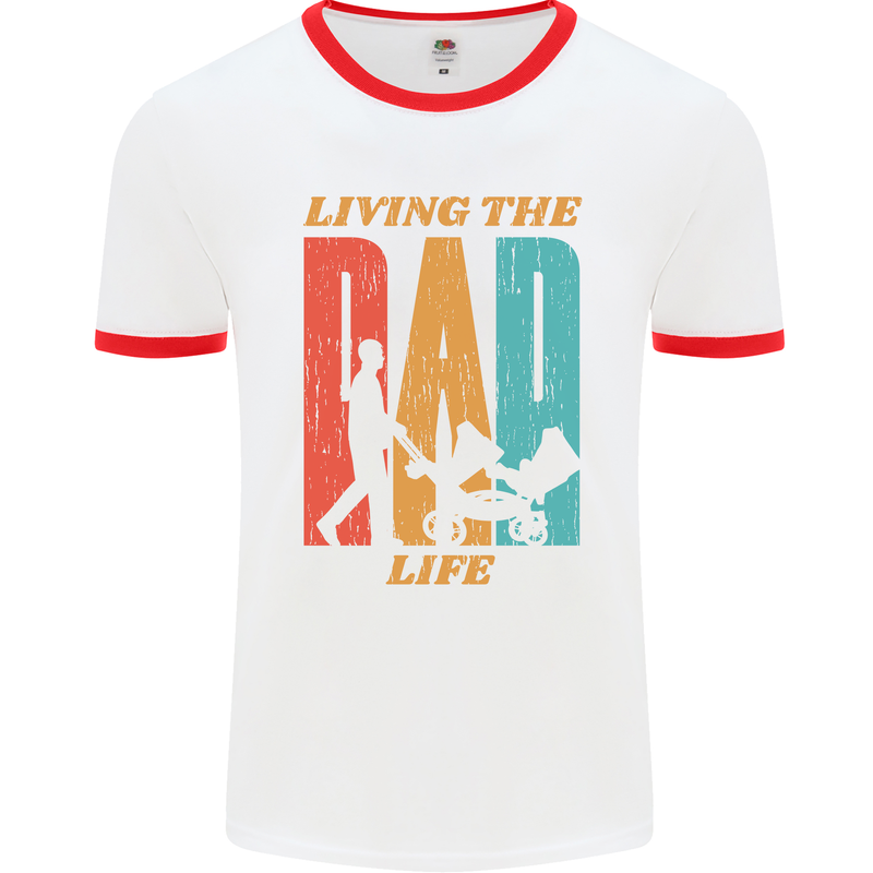 Fathers Day Living the Dad Life Twins Funny Mens White Ringer T-Shirt White/Red