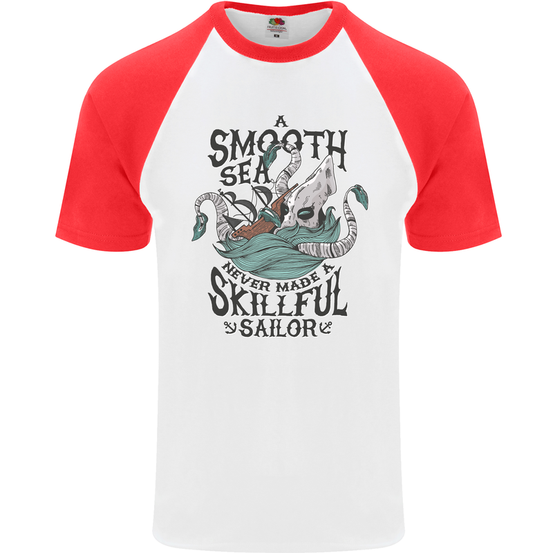Skilful Sailor Kraken Sailor Mens S/S Baseball T-Shirt White/Red
